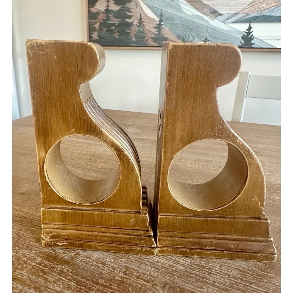 Vintage Set of 2 Ornate Resin Curtain Rod Holders Brushed In Natural Oak RARE